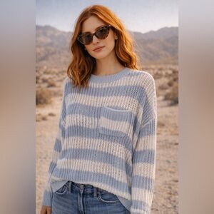 Pink Lily Blue & White Open Knit Lightweight Sweater – Size L